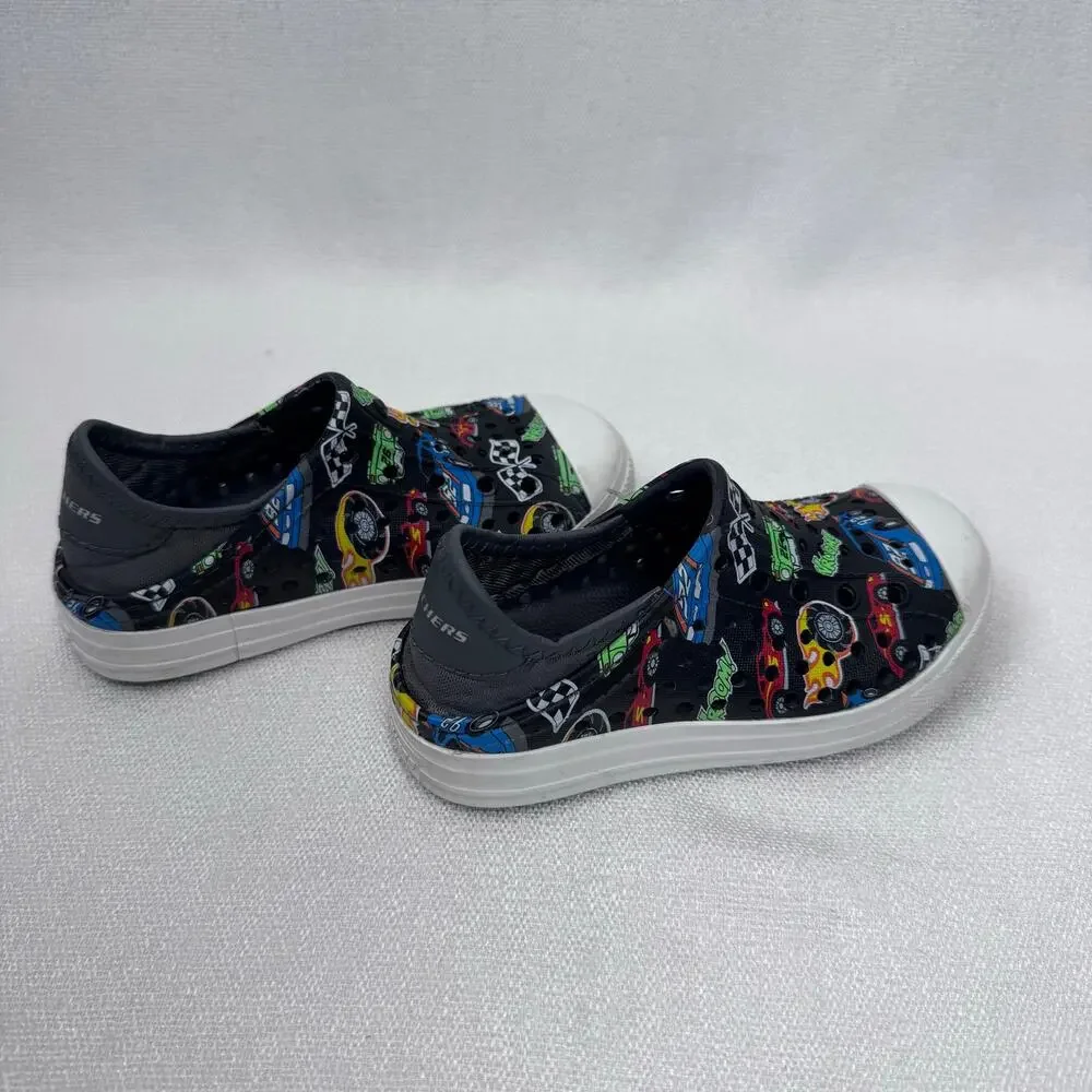 Sketchers Boys Toddler Slip On Foamies Colorful Racing Car Flags Slip On Size 8